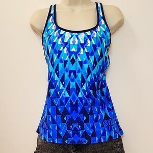 Title Nine Coastal Racerback Armholes Tank Top  Blue Geometric Women's Sz L